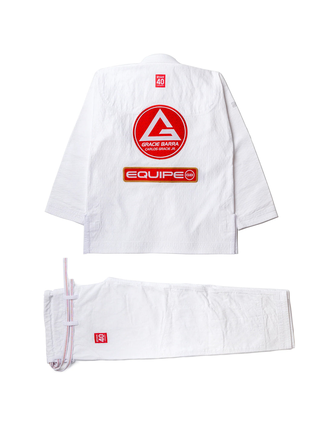 40 Year Anniversary Women's Kimono back view with large Legacy G Barra Shield, Equipe GB patch, and 40 Years collar tag